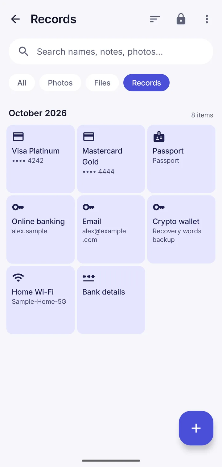 Bank cards, passwords and a passport saved in the vault